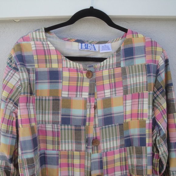 BFA Classics Women's Vintage Plaid Madras Cotton Pink Blue Jacket XL - Picture 2 of 3